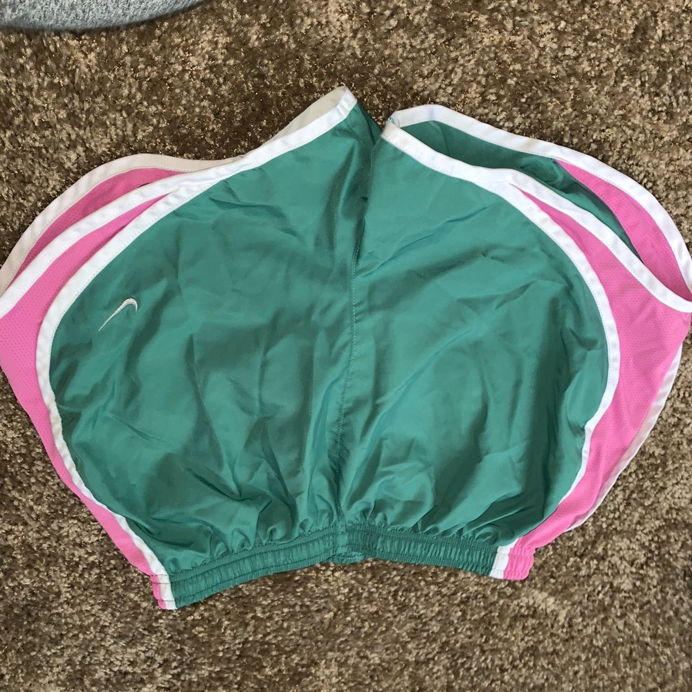 Pink and green Nike shorts